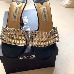 Knock out Jimmy Choo high heeled diamond sparkling mules
